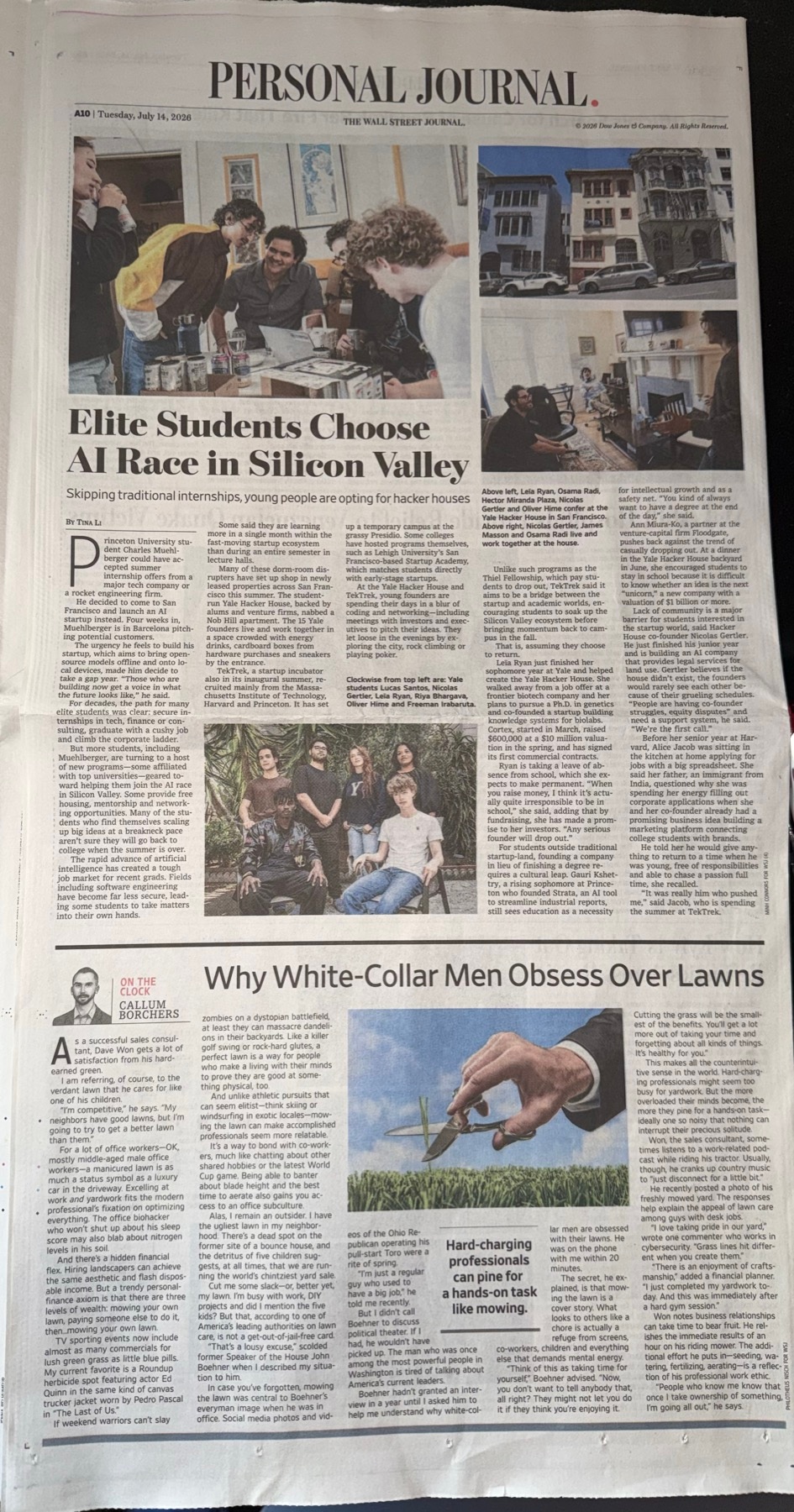 The July 14 Wall Street Journal page, with the house photograph at the upper right