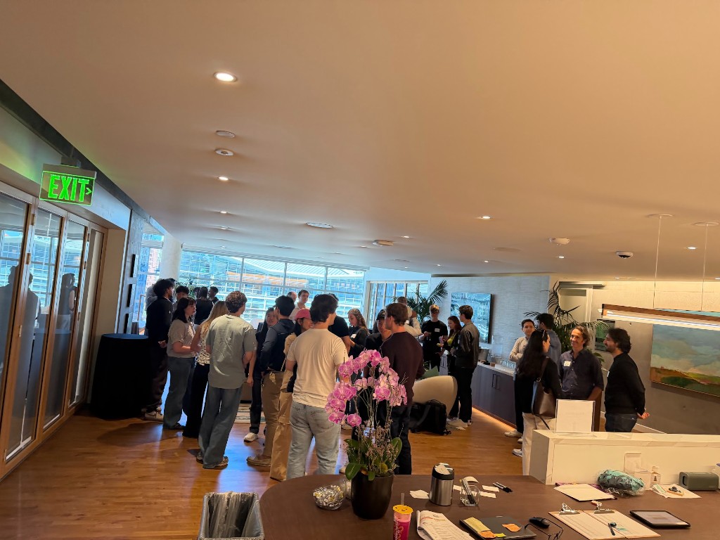Guests gathered in the Perkins Coie lobby during Demo Day